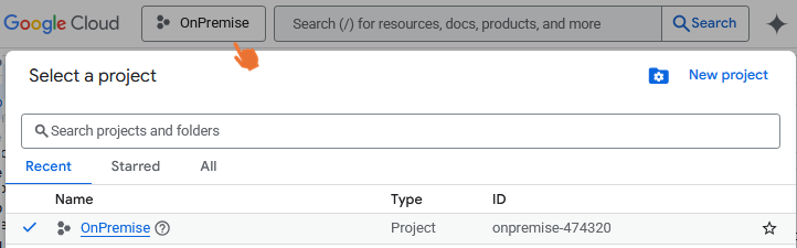 select project in google cloud console