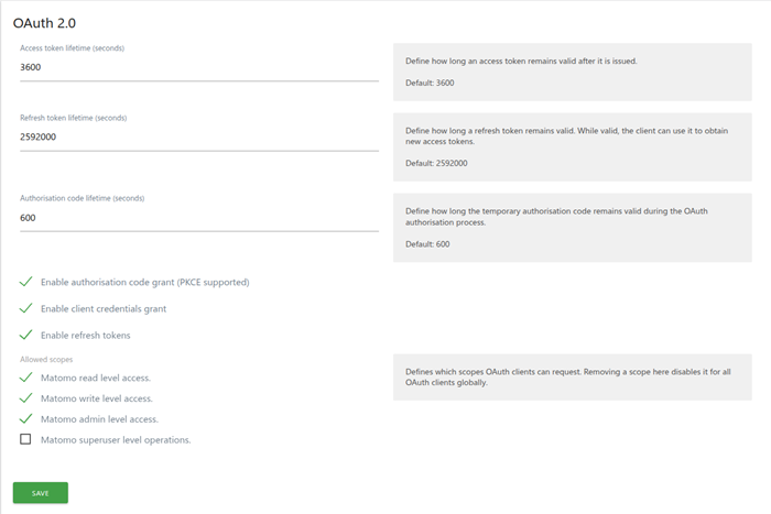 manage oauth 2.0 settings