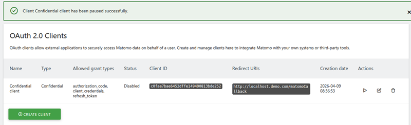 pause oauth 2 client